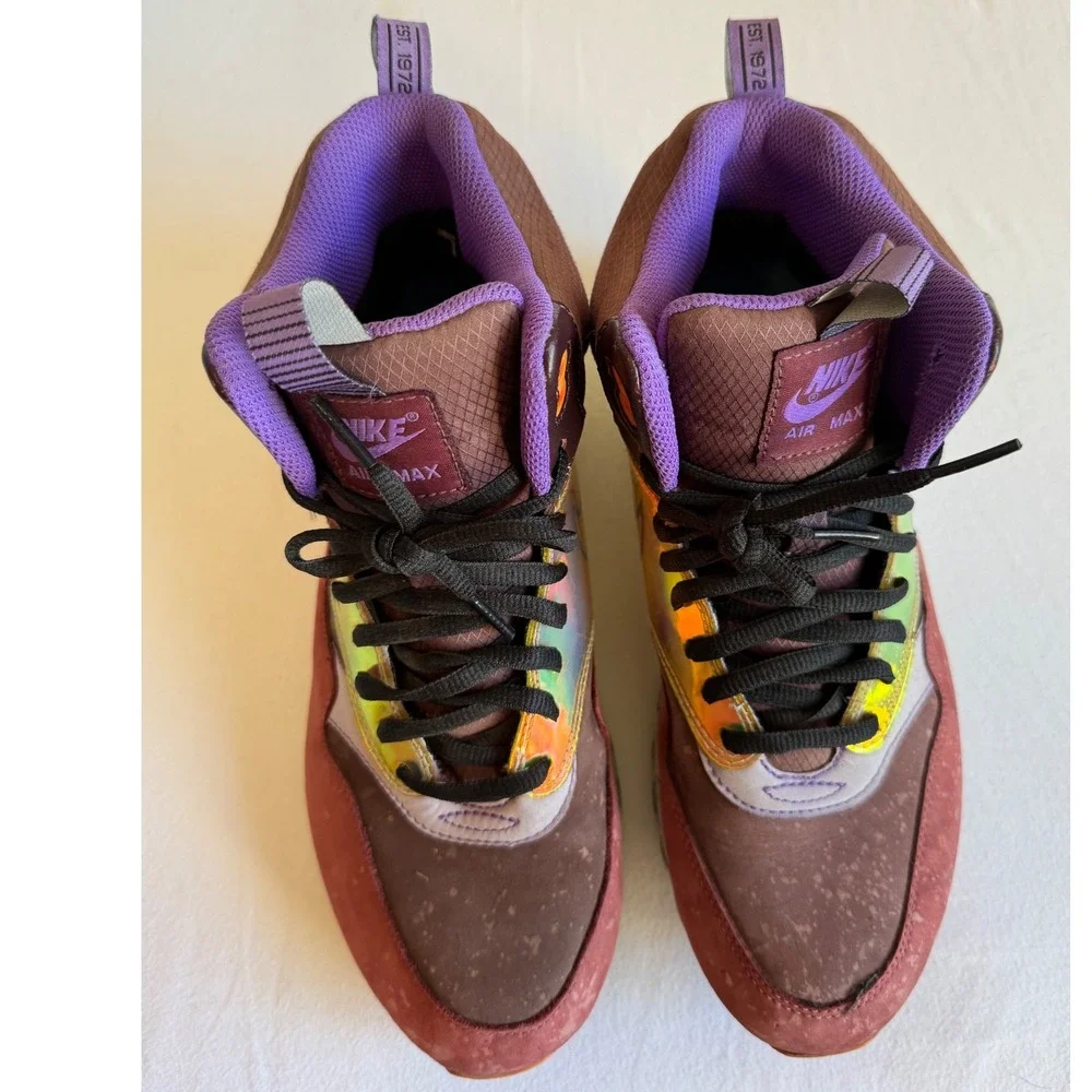 Nike sz 8.5 Women Air Max 1 Mid Sneaker Boot Deep Burgundy Iridescent Streetwear - Picture 7 of 12